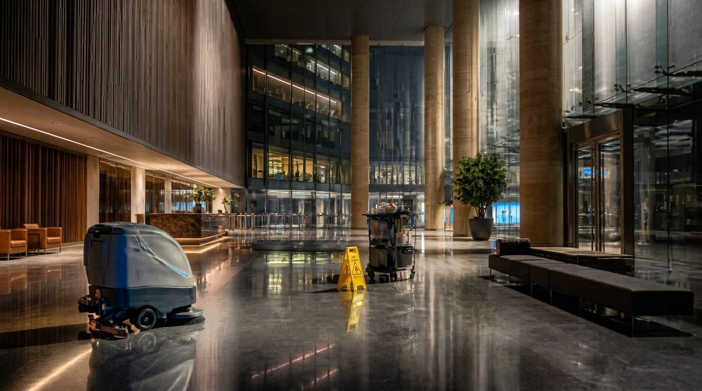 Office cleaning and periodic deep cleans for commercial portfolios in Southern California and Arizona, coordinated by OnyxFM
